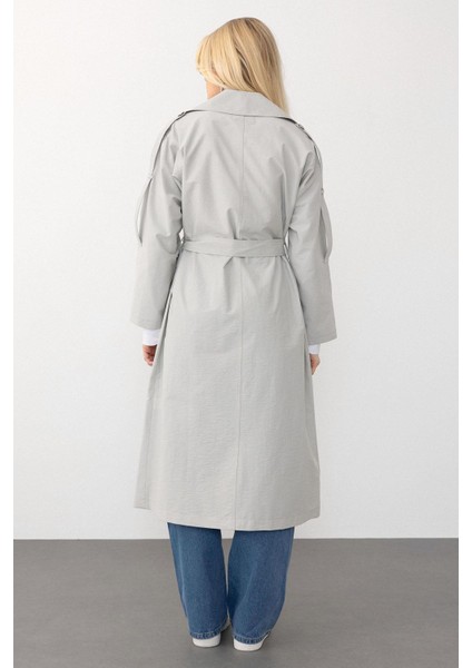 Apolet Detaylı Oversize Hafif Trençkot Taş 6710