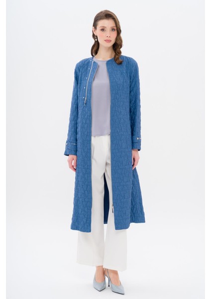 Sıfır Yaka Fermuar Detaylı Kapitone Desenli Hafif Kap Indigo 6707 modelleri