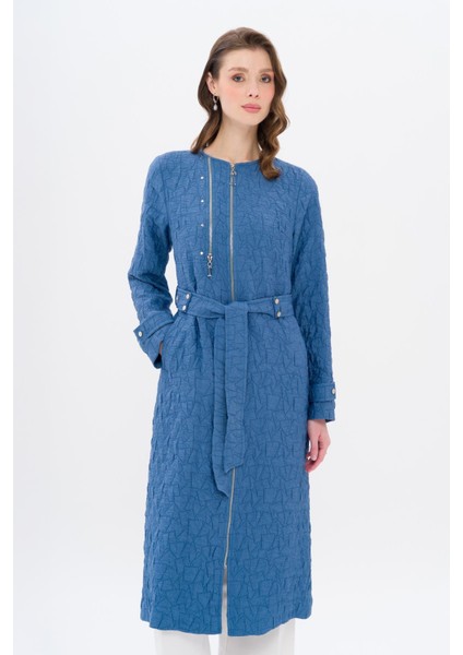 Sıfır Yaka Fermuar Detaylı Kapitone Desenli Hafif Kap Indigo 6707 fırsatları