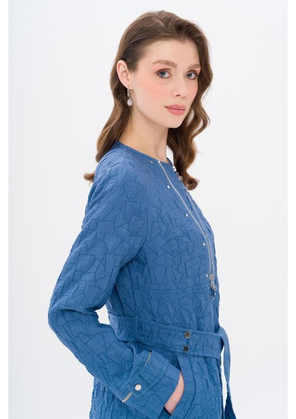 Sıfır Yaka Fermuar Detaylı Kapitone Desenli Hafif Kap Indigo 6707 indirimleri