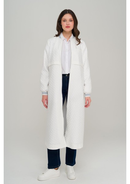 Ribana ve Taş Detaylı Kapitone Desenli Hafif Kap Ekru 6702