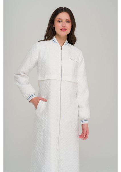 Ribana ve Taş Detaylı Kapitone Desenli Hafif Kap Ekru 6702 modelleri