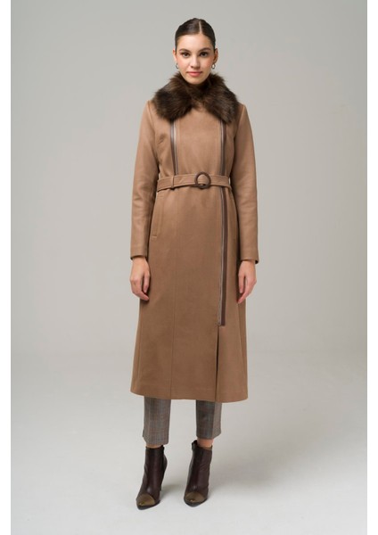Çıkabilir Kürklü Fermuar Kapamalı Kruvaze Gabardin Süet Görünümlü Kap K. Kamel 6503 fiyatları