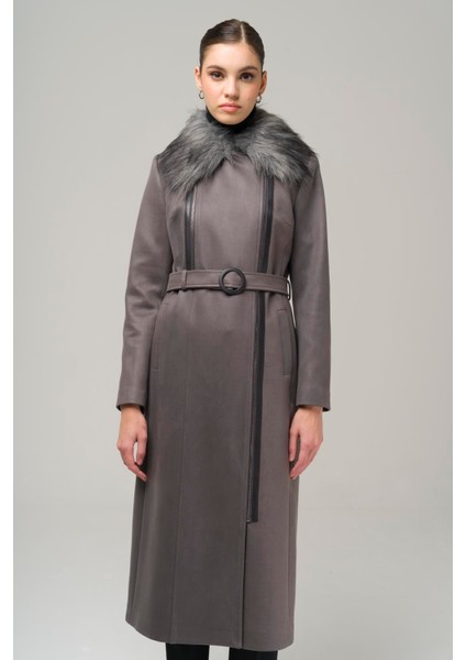 Çıkabilir Kürklü Fermuar Kapamalı Kruvaze Gabardin Süet Görünümlü Kap Gri 6503 fiyatları