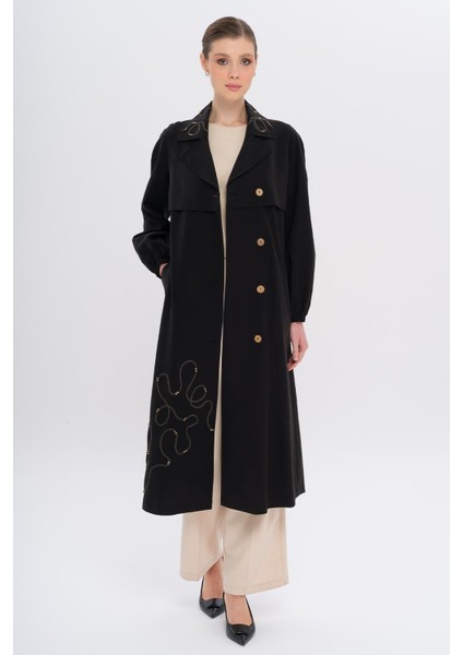 Reglan Kol Işleme Detaylı Astarsız Modal Kap Siyah 6735