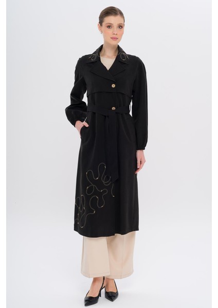 Reglan Kol Işleme Detaylı Astarsız Modal Kap Siyah 6735