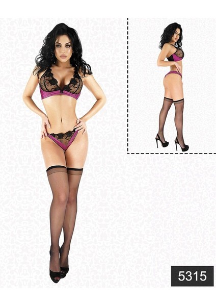 Aria's Closet Saten Dantelli Çorap Sütyen Tanga Set