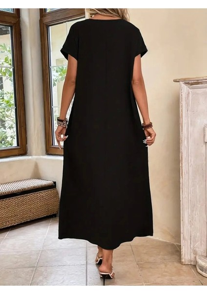 Kadın Uzun Kollu Yakası Açık Viskon Elbise modelleri