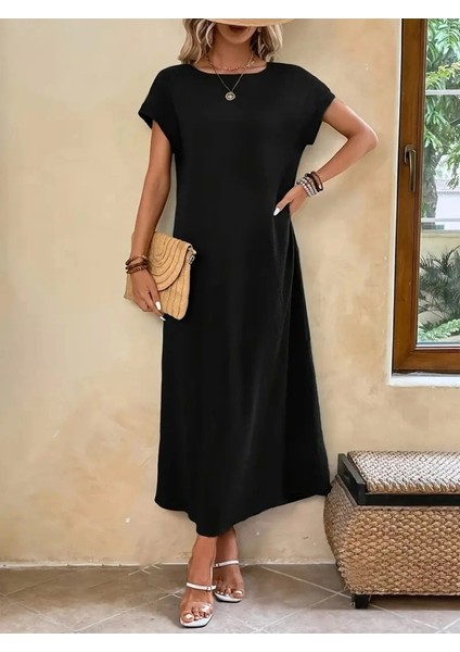 Kadın Uzun Kollu Yakası Açık Viskon Elbise indirimleri