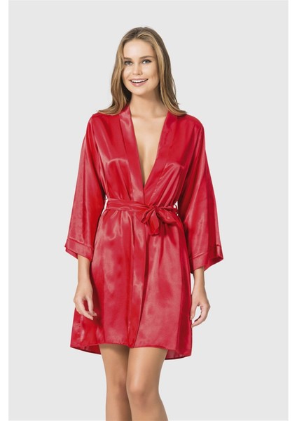 Aria's Closet Kırmızı Kısa Saten Sabahlık