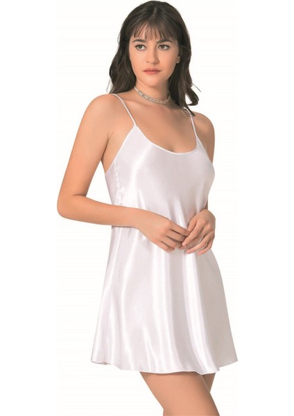 Aria's Closet Beyaz Kısa Saten Gecelik