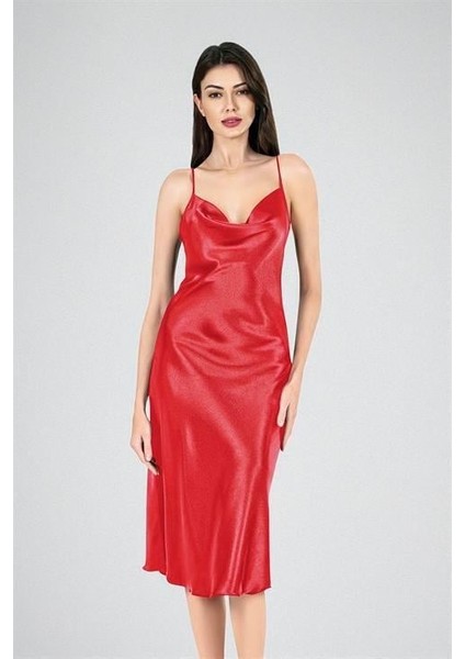 Aria's Closet Uzun Gecelik Degaje Kırmızı