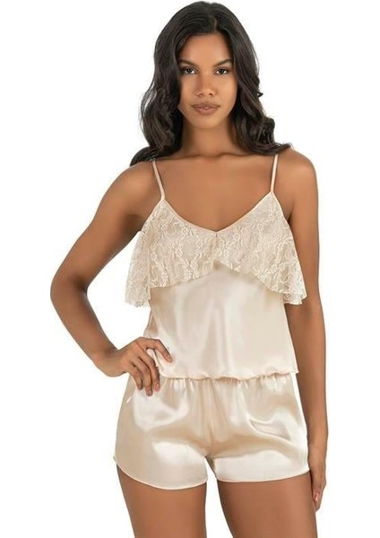 Aria's Closet Fildişi Saten Şort Takımı 9214