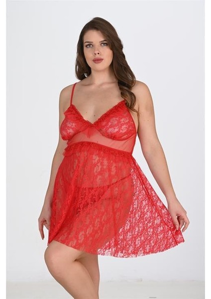 Aria's Closet Büyük Beden Kırmızı Gecelik 3040