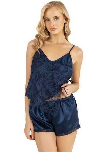 Aria's Closet Lacivert Saten Şort Takımı 9204
