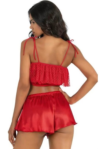 Aria's Closet Kırmızı Saten Şort Takımı 9206