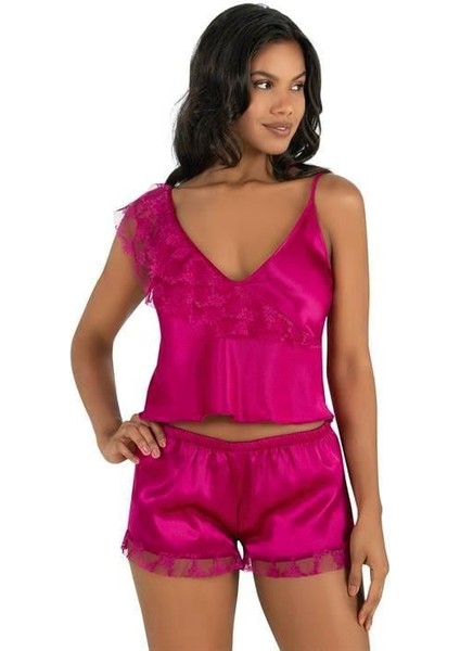Aria's Closet Vişne Saten Şort Takımı 9205