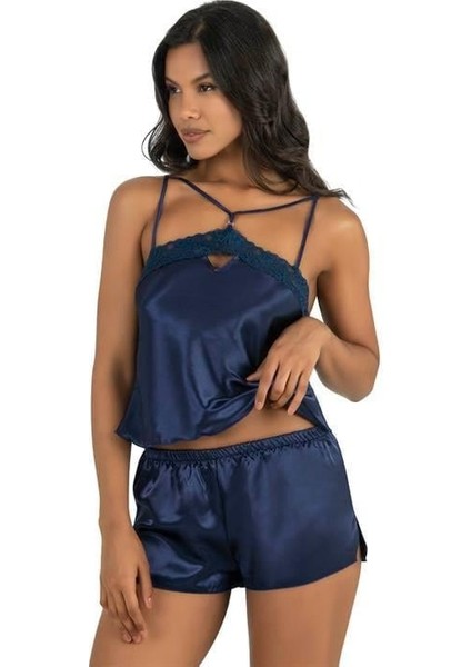 Aria's Closet Lacivert Saten Şort Takımı