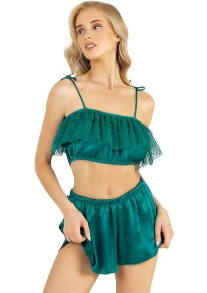 Aria's Closet Zümrüt Saten Şort Takımı 9206
