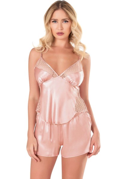 Aria's Closet Koyu Pudra Saten Babydoll Şort Takımı