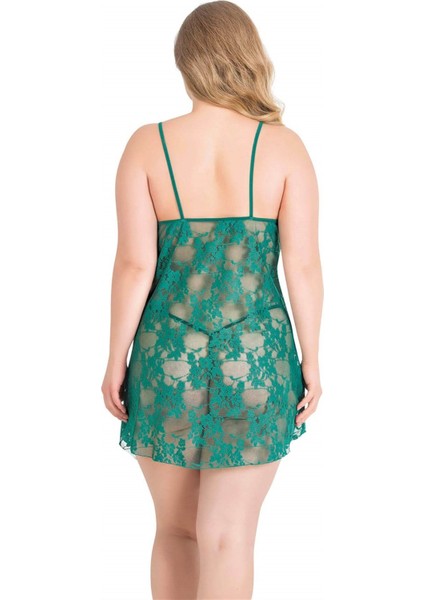Aria's Closet Büyük Beden Zümrüt Kısa Tül Gecelik