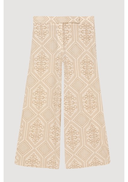 Etnik Desenli Bol Paça Pantolon Naturel