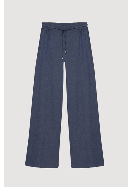 Beli Bağlamalı Kot Görünümlü Pantolon Indigo