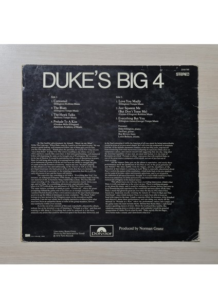 - Duke's Big 4 - 1978 - Dönem Baskı Plak - Longplay - Lp