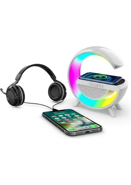 Kablosuz Şarj Standlı Rgb Hoparlör Hızlı Şarj Bluetooth 7 Renk LED Işık Sd Kart Fm Radyo Ses Bombası