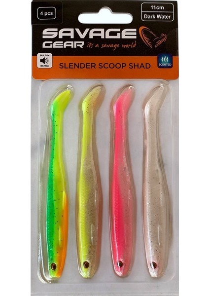 Slender Scoop Shad 11CM 7gr Dark Water Mix 4 Adet (Iğnesiz)