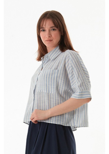Çizgili Oversize Crop Gömlek modelleri
