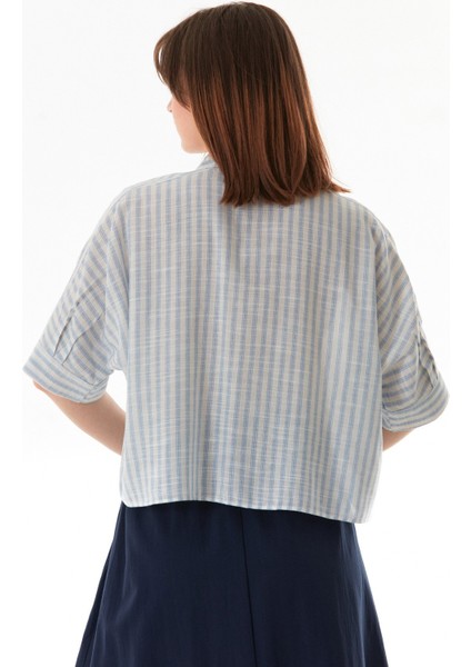Çizgili Oversize Crop Gömlek fırsatları