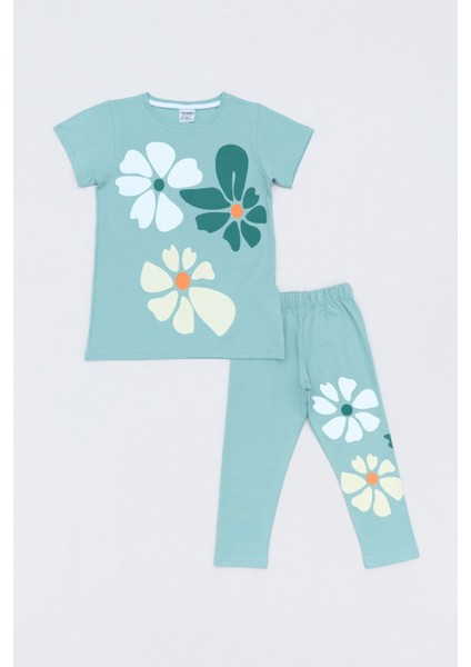 Çiçek Baskılı Taytlı Kız Çocuk Takım