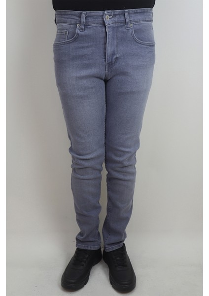 Fistan Store Erkek Gri Normal Bel Normal Kesim Dar Paça Jean Pantolon