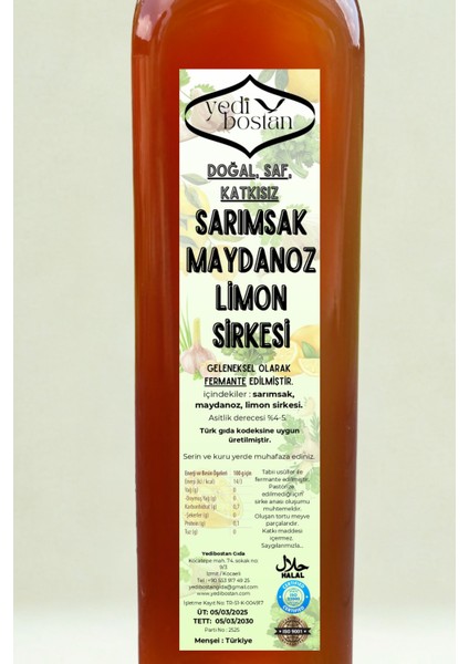 Yedibostan Doğal Fermante Sarımsak Maydanoz Limon Sirkesi 500 ml