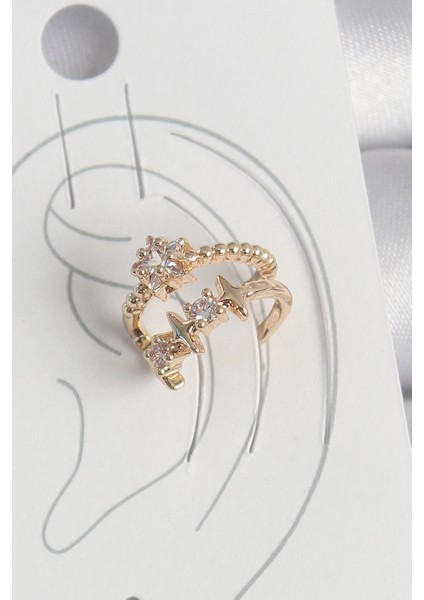 Pirinç Gold Renk Zirkon Taşlı Yıldız Model Kadın Kıkırdak Küpe - TJ-BKP10585