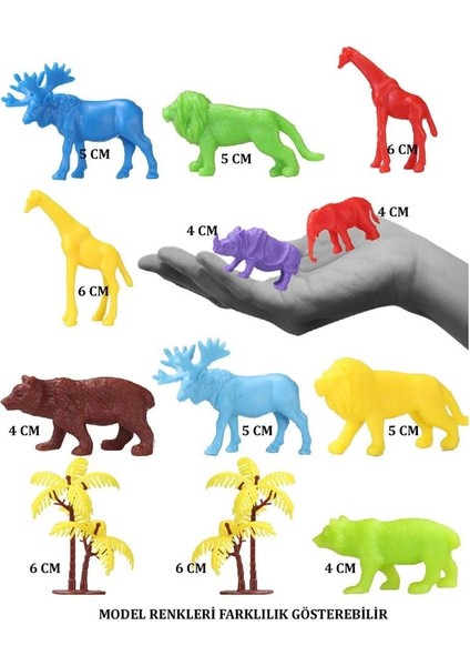 669 Toy Play 12 Parça Renkli Mini Vahşi Hayvanlar Figür Seti 4-6 cm