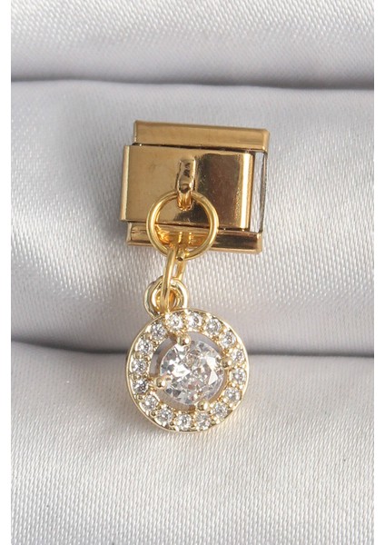 316L Çelik Gold Renk Sallantı Daire Zirkon Taşlı Nomination Charm - TJ-BC1342