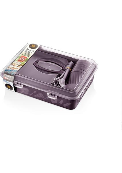 6 Kişilik Mürdüm Piknik Seti Pasta Börek Taşıma Kabı ile Birlikte 32 Parça fiyatları