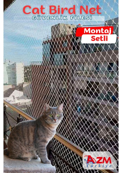 Kedi Balkon Filesi 2,5X3M | Uv Dayanıklı Balkon Güvenlik Filesi Kanca & Dübel