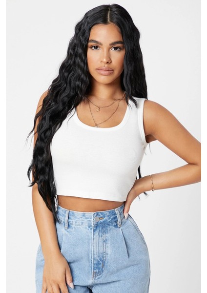 Kadın Beyaz Kare Yaka Crop Top Bluz fırsatları