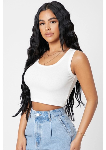 Kadın Beyaz Kare Yaka Crop Top Bluz indirimleri