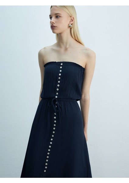 Kadın Basıc Düğmeli Lacivert Elbise fırsatları