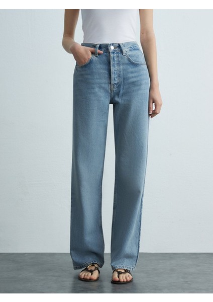Kadın Vanetta Düz Paça Yüksek Bel Jean Pantolon fiyatları