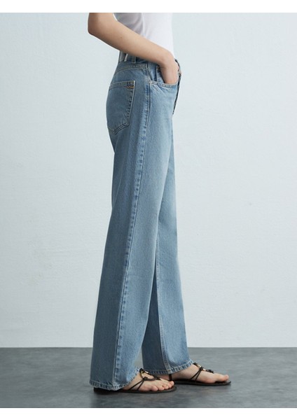 Kadın Vanetta Düz Paça Yüksek Bel Jean Pantolon fırsatları