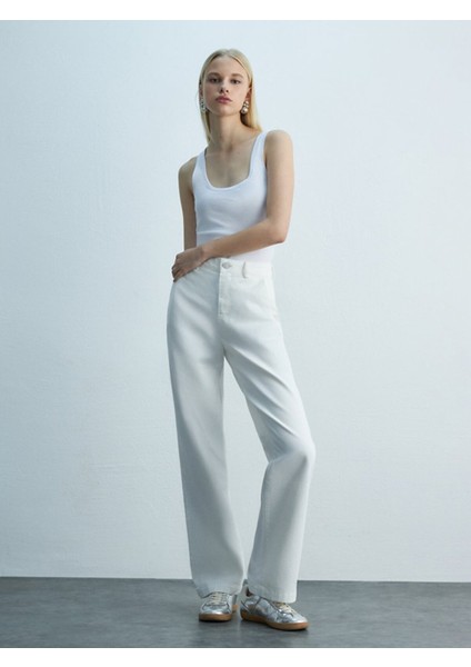 Kadın Basıc Gabardin Relaxed Beyaz Pantolon
