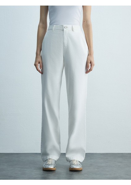 Kadın Basıc Gabardin Relaxed Beyaz Pantolon fiyatları