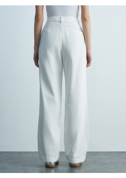 Kadın Basıc Gabardin Relaxed Beyaz Pantolon modelleri