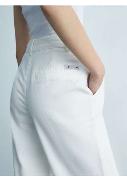 Kadın Basıc Gabardin Relaxed Beyaz Pantolon indirimleri