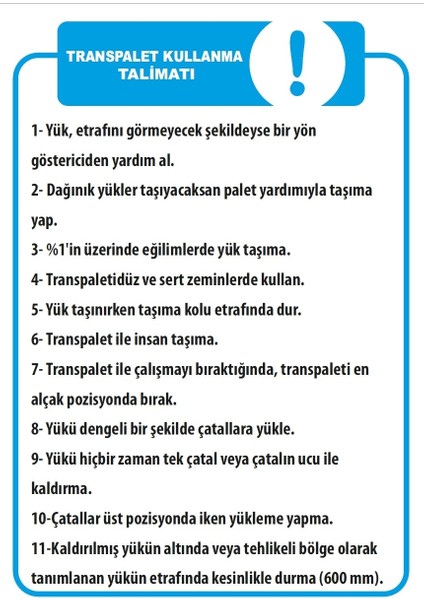 Transpalet Kullanım Talimatı Sticker 20X28 cm